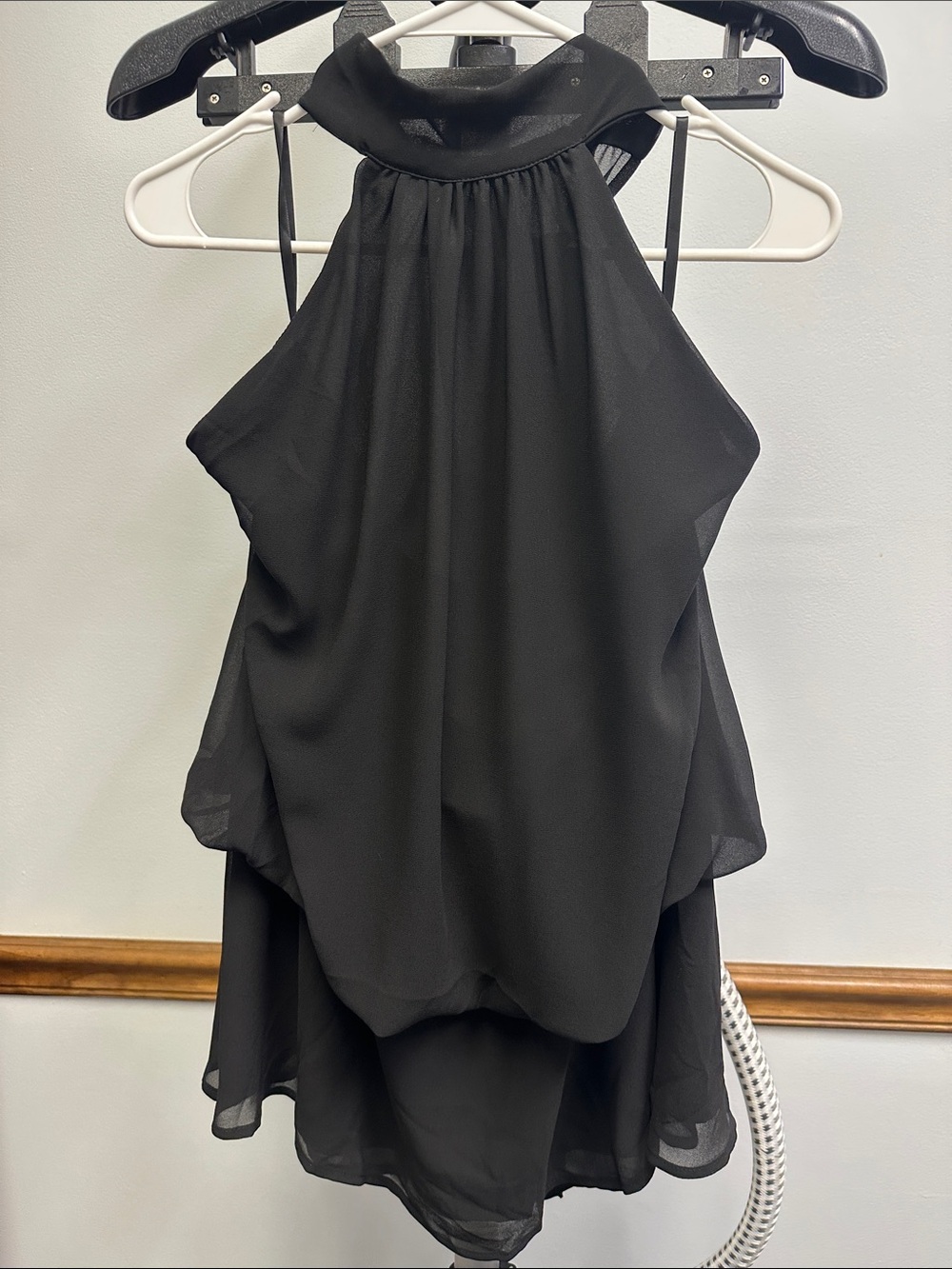 Black Halter Neck Layered Chiffon Top